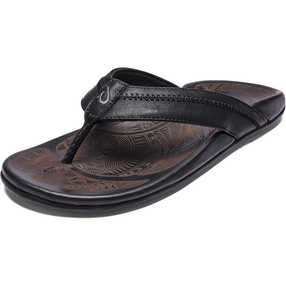 image:imageOLUKAI Hiapo Mens Leather Beach Sandal Crafted Materials Lightweight amp Durable AllDay Comfort amp SupportLava RockLava Rock