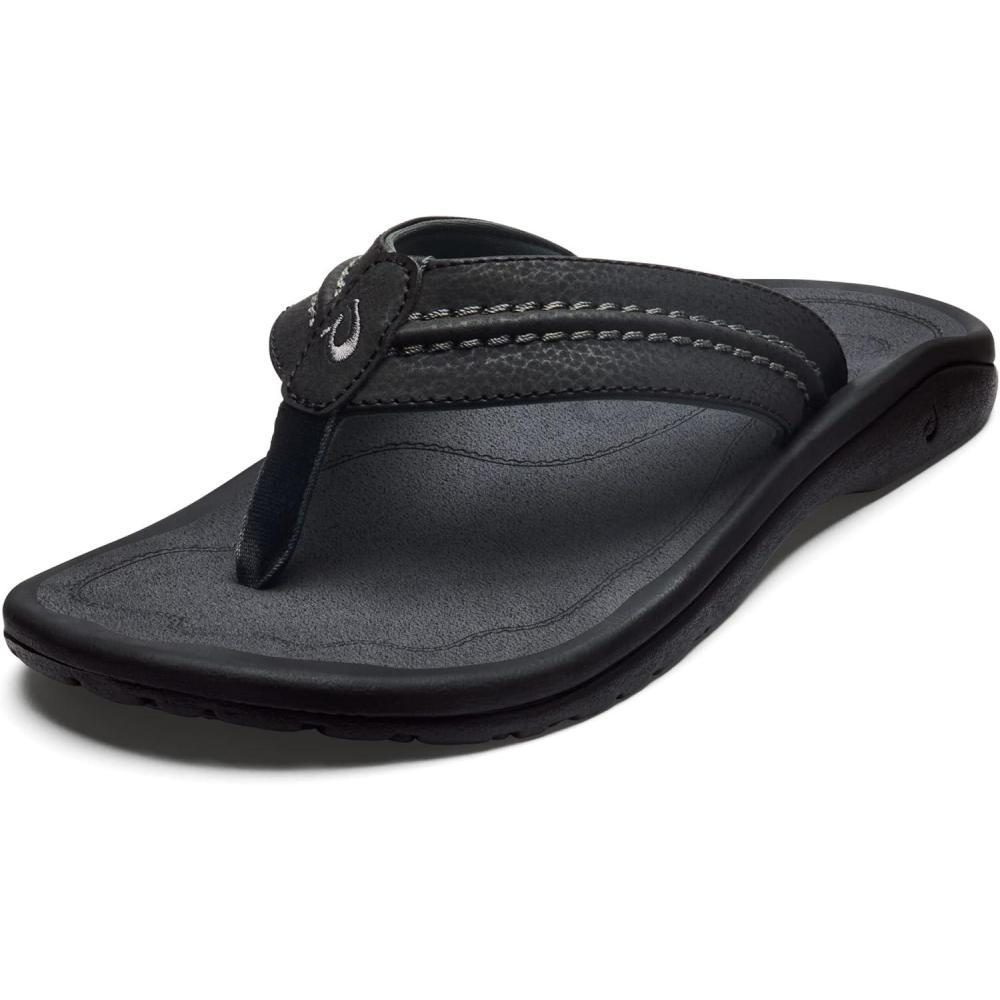image:imageOLUKAI Hokua Mens Beach Sandals QuickDry FlipFlop Slides Water Resistant amp Wet Grip Rubber Soles Compression Molded Footbed amp Soft Comfort FitBlackDark Shadow