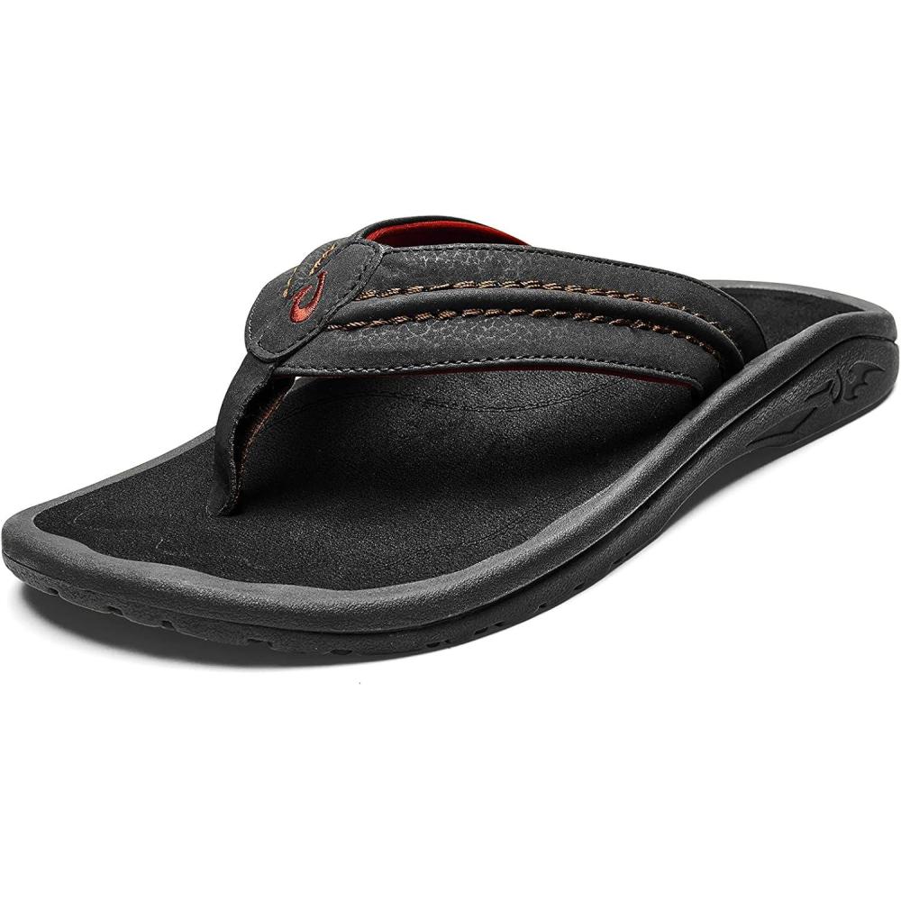 image:imageOLUKAI Hokua Mens Beach Sandals QuickDry FlipFlop Slides Water Resistant amp Wet Grip Rubber Soles Compression Molded Footbed amp Soft Comfort FitDark JavaDark Java