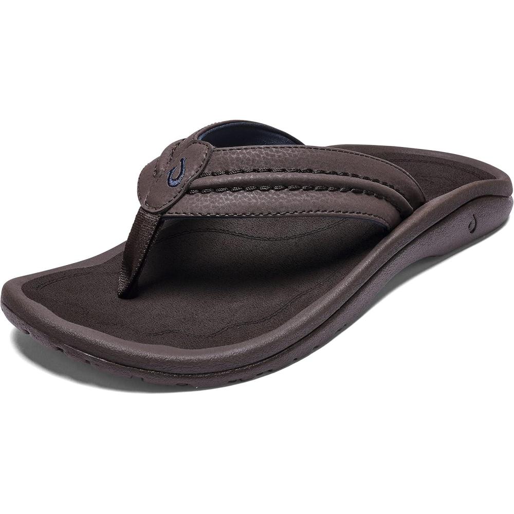 image:imageOLUKAI Hokua Mens Beach Sandals QuickDry FlipFlop Slides Water Resistant amp Wet Grip Rubber Soles Compression Molded Footbed amp Soft Comfort FitDark WoodDark Wood