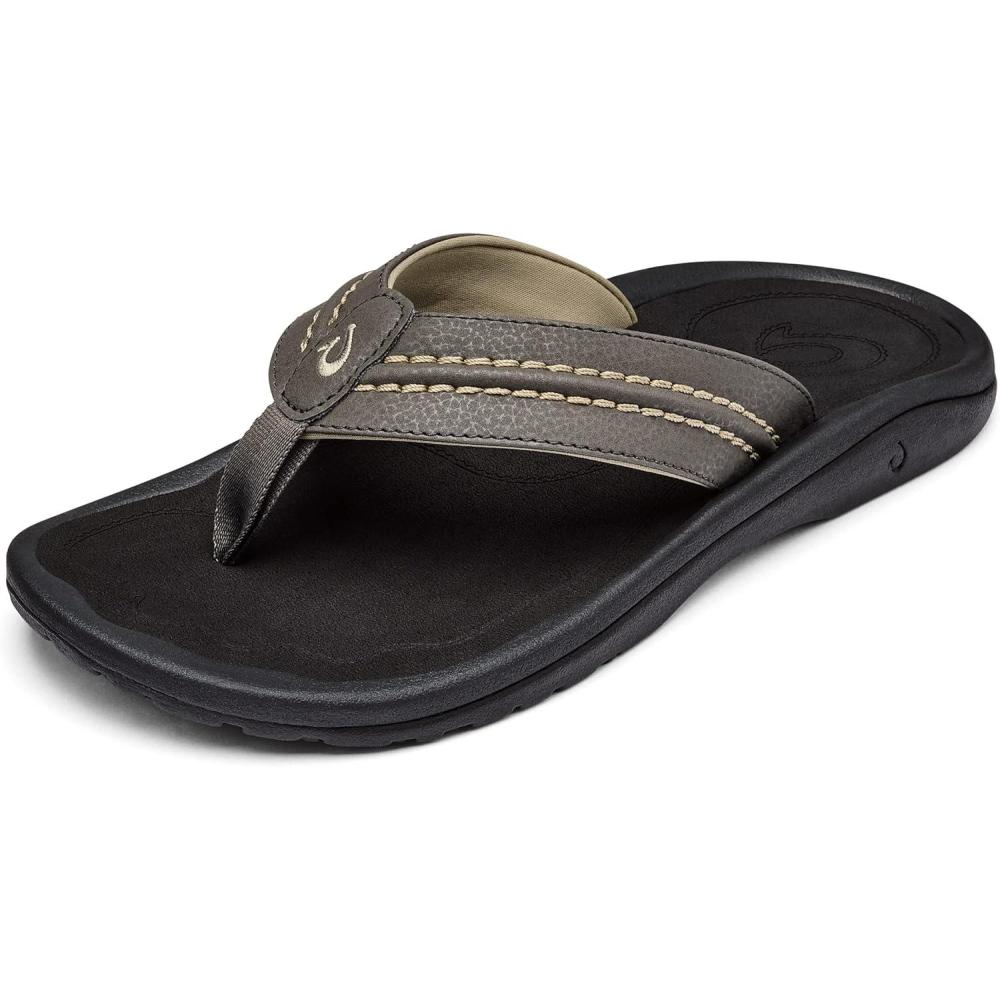 image:imageOLUKAI Hokua Mens Beach Sandals QuickDry FlipFlop Slides Water Resistant amp Wet Grip Rubber Soles Compression Molded Footbed amp Soft Comfort FitKonaOnyx