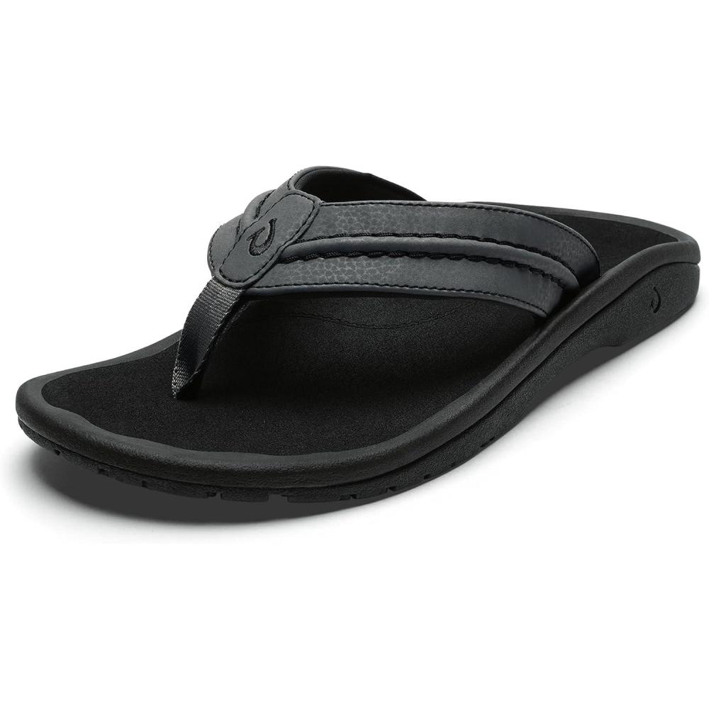 image:imageOLUKAI Hokua Mens Beach Sandals QuickDry FlipFlop Slides Water Resistant amp Wet Grip Rubber Soles Compression Molded Footbed amp Soft Comfort FitRockBlack
