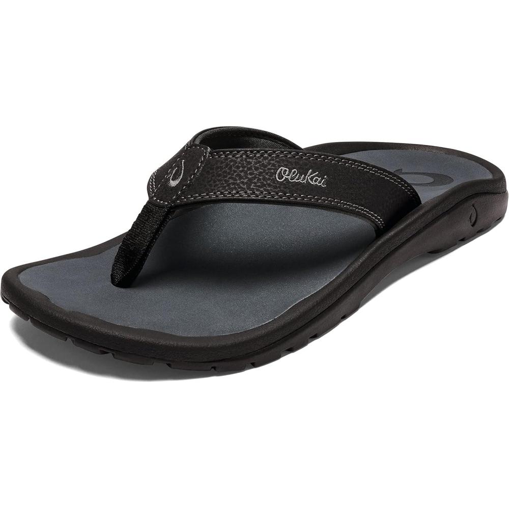 image:imageOLUKAI Hoopio Hau Womens Beach Sandals QuickDry FlipFlop Slides Water Resistant Suede Lining amp Wet Grip Soles Soft Comfort Fit amp Arch SupportBlackDark Shadow