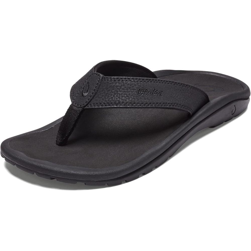 image:imageOLUKAI Hoopio Hau Womens Beach Sandals QuickDry FlipFlop Slides Water Resistant Suede Lining amp Wet Grip Soles Soft Comfort Fit amp Arch SupportBlackBlack