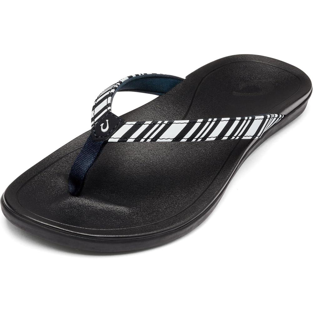 image:imageOLUKAI Hoopio Hau Womens Beach Sandals QuickDry FlipFlop Slides Water Resistant Suede Lining amp Wet Grip Soles Soft Comfort Fit amp Arch SupportBlue DepthStripe