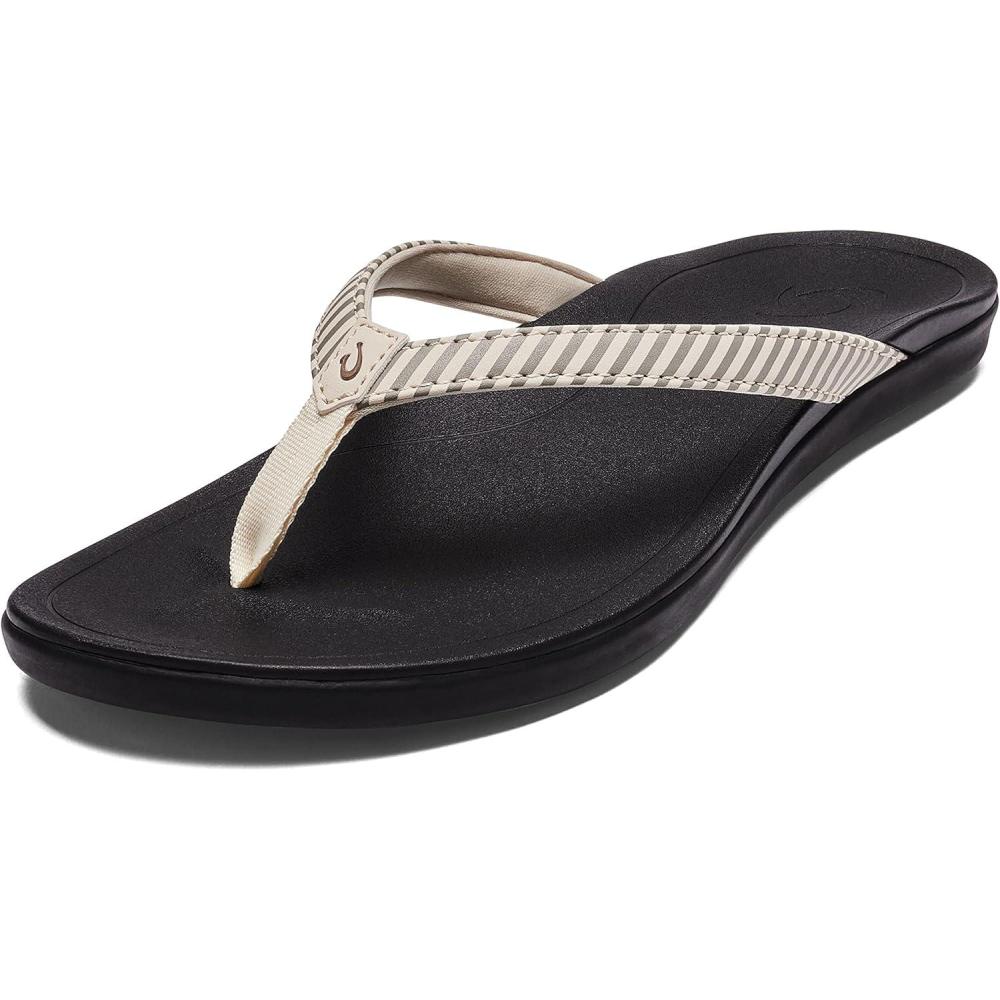 image:imageOLUKAI Hoopio Hau Womens Beach Sandals QuickDry FlipFlop Slides Water Resistant Suede Lining amp Wet Grip Soles Soft Comfort Fit amp Arch SupportBoneStripe