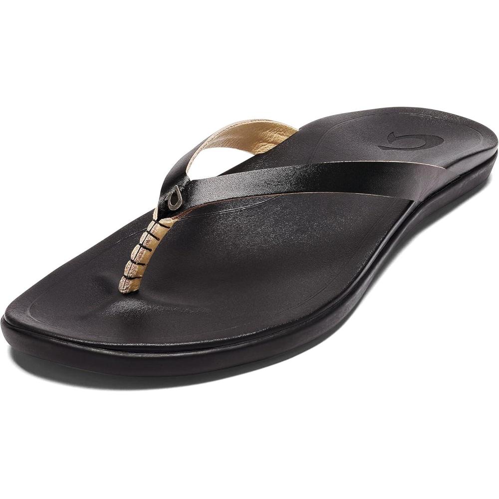 image:imageOLUKAI Hoopio Hau Womens Beach Sandals QuickDry FlipFlop Slides Water Resistant Suede Lining amp Wet Grip Soles Soft Comfort Fit amp Arch SupportOnyxBlack