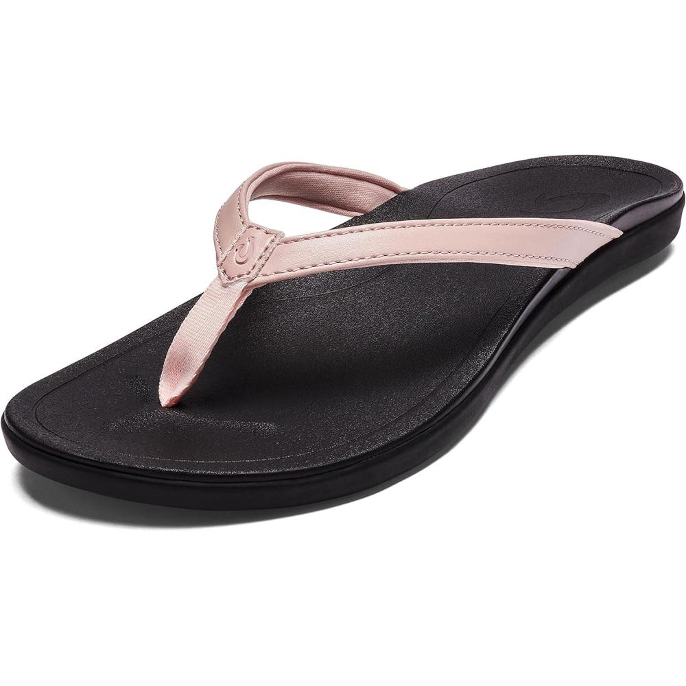 image:imageOLUKAI Hoopio Hau Womens Beach Sandals QuickDry FlipFlop Slides Water Resistant Suede Lining amp Wet Grip Soles Soft Comfort Fit amp Arch SupportPetal Pink MetallicBlack