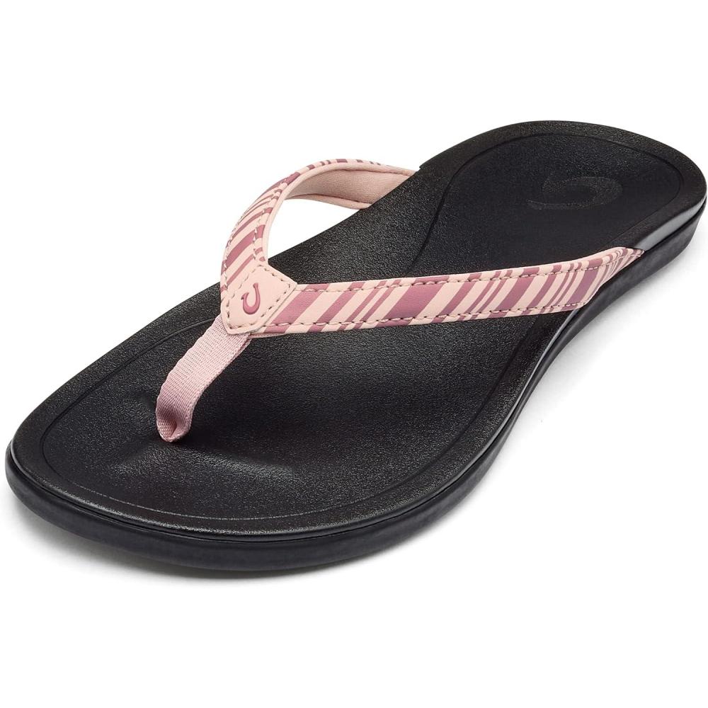 image:imageOLUKAI Hoopio Hau Womens Beach Sandals QuickDry FlipFlop Slides Water Resistant Suede Lining amp Wet Grip Soles Soft Comfort Fit amp Arch SupportPink ClayStripe