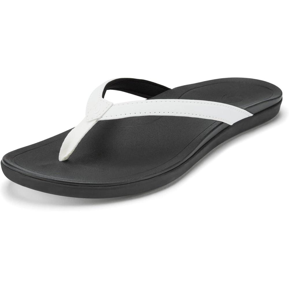 image:imageOLUKAI Hoopio Hau Womens Beach Sandals QuickDry FlipFlop Slides Water Resistant Suede Lining amp Wet Grip Soles Soft Comfort Fit amp Arch SupportWhiteOnyx