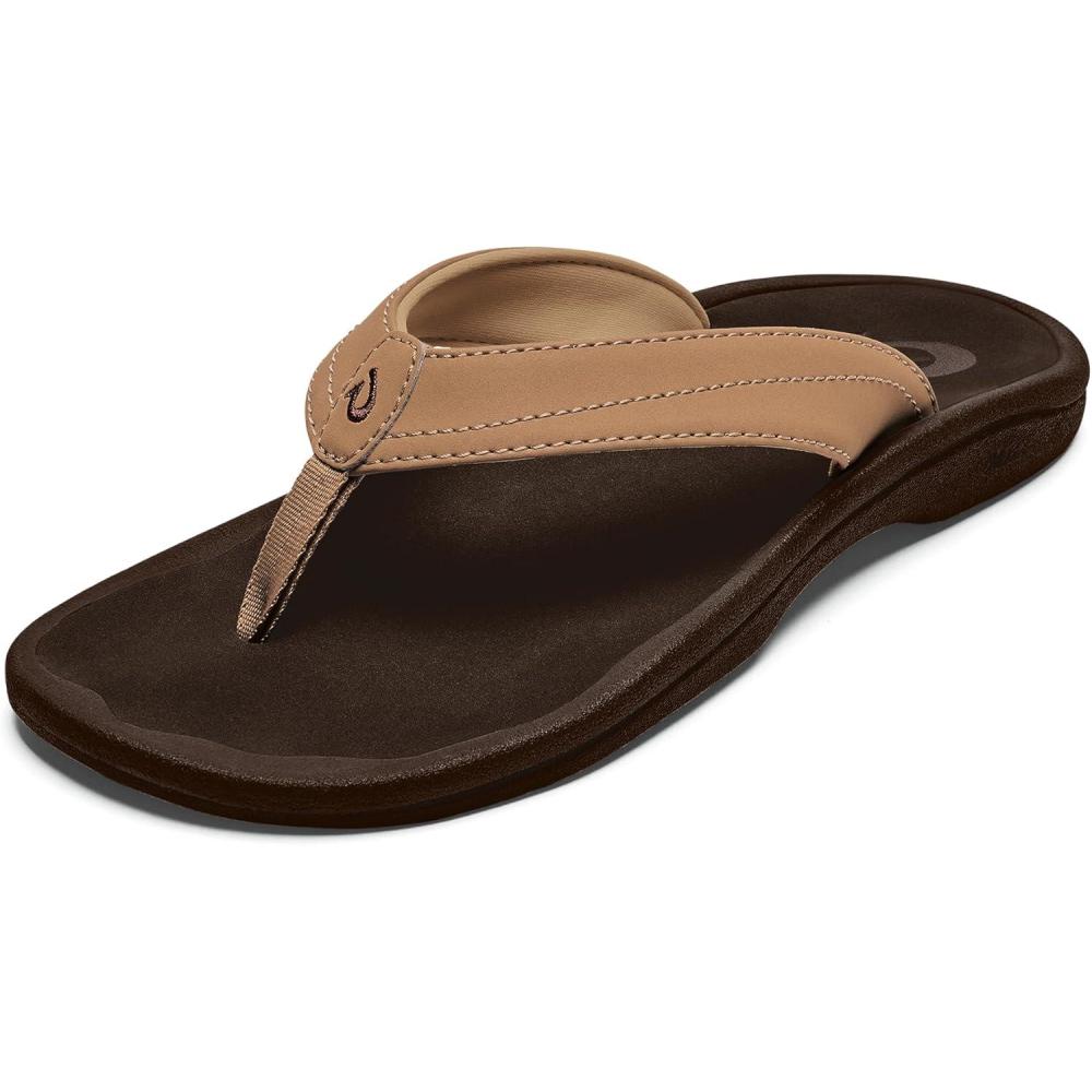 image:imageOLUKAI Ohana Womens Beach Sandals Water Resistant Flip Flops Arch Support amp Comfort Fit Lightweight amp Durable Enhanced Grip amp TractionAlmondDark Java