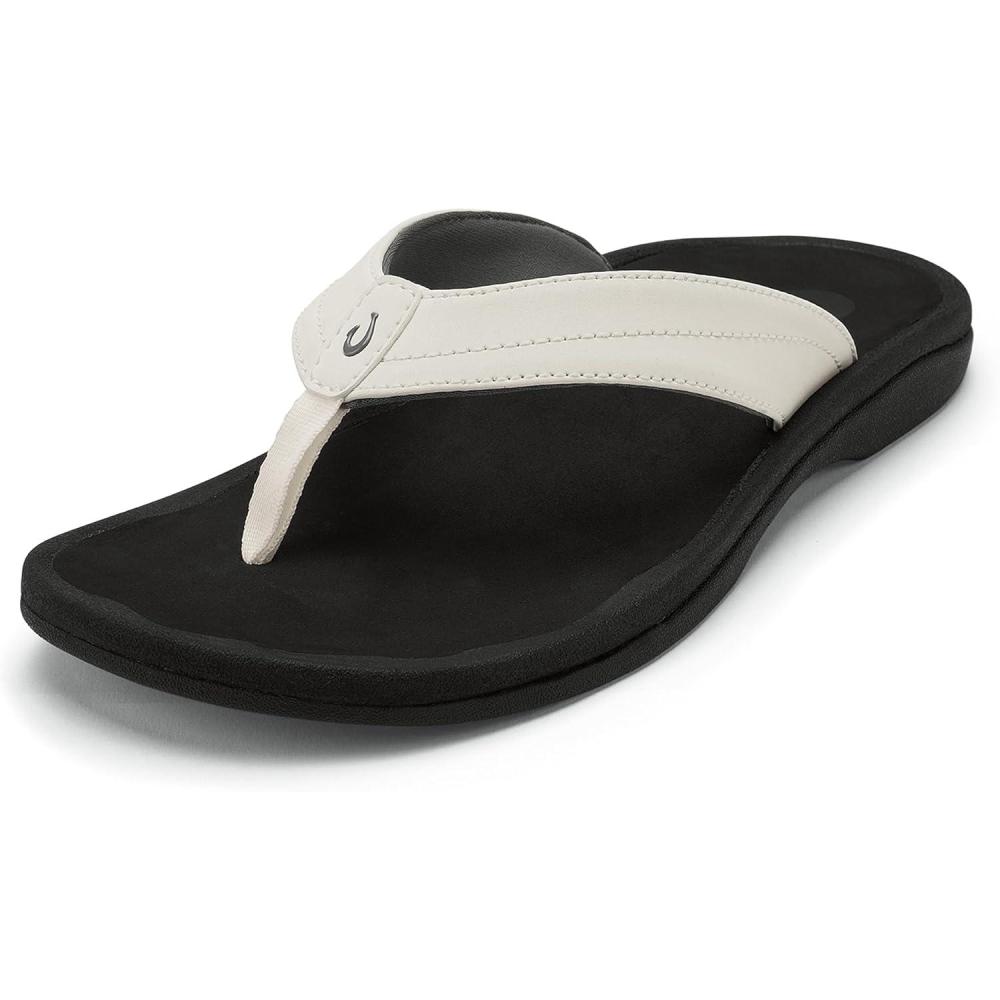image:imageOLUKAI Ohana Womens Beach Sandals Water Resistant Flip Flops Arch Support amp Comfort Fit Lightweight amp Durable Enhanced Grip amp TractionBright WhiteBlack