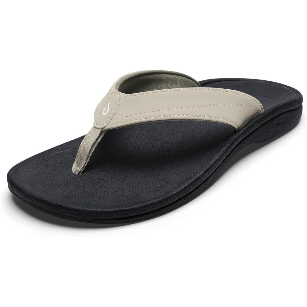 image:imageOLUKAI Ohana Womens Beach Sandals Water Resistant Flip Flops Arch Support amp Comfort Fit Lightweight amp Durable Enhanced Grip amp TractionEcruBlack
