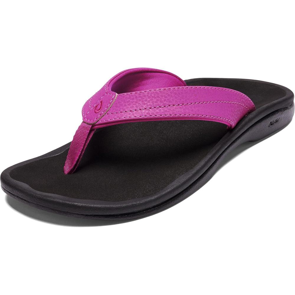 image:imageOLUKAI Ohana Womens Beach Sandals Water Resistant Flip Flops Arch Support amp Comfort Fit Lightweight amp Durable Enhanced Grip amp TractionOrchid FlowerBlack