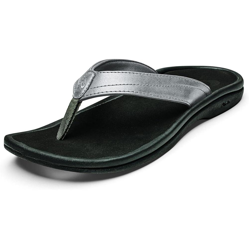image:imageOLUKAI Ohana Womens Beach Sandals Water Resistant Flip Flops Arch Support amp Comfort Fit Lightweight amp Durable Enhanced Grip amp TractionPewterBlack
