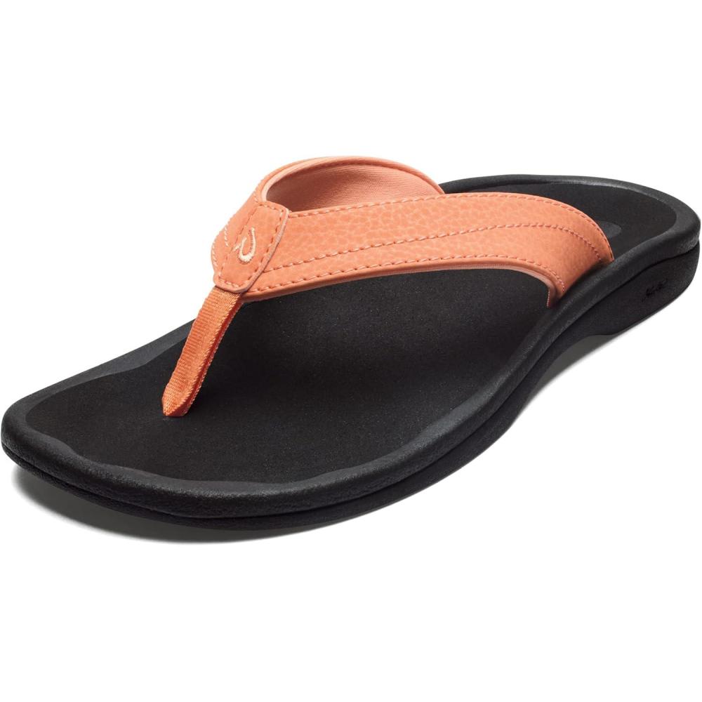 image:imageOLUKAI Ohana Womens Beach Sandals Water Resistant Flip Flops Arch Support amp Comfort Fit Lightweight amp Durable Enhanced Grip amp TractionShell CoralBlack