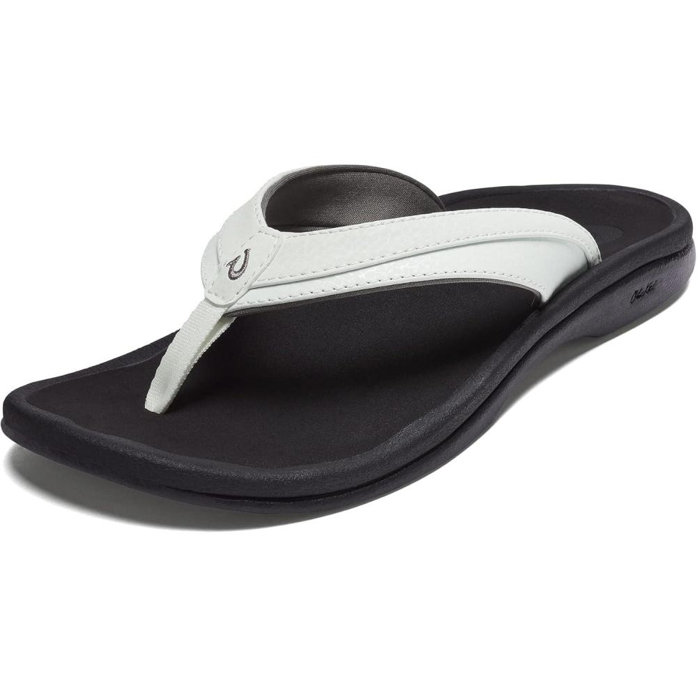 image:imageOLUKAI Ohana Womens Beach Sandals Water Resistant Flip Flops Arch Support amp Comfort Fit Lightweight amp Durable Enhanced Grip amp TractionWhiteBlack