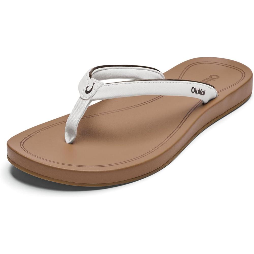 image:imageOLUKAI Uiki Womens Beach Sandal QuickDry FlipFlop Slides Water Resistant Wet Grip Soles amp Compression Molded FootbedWhite SandAlmond