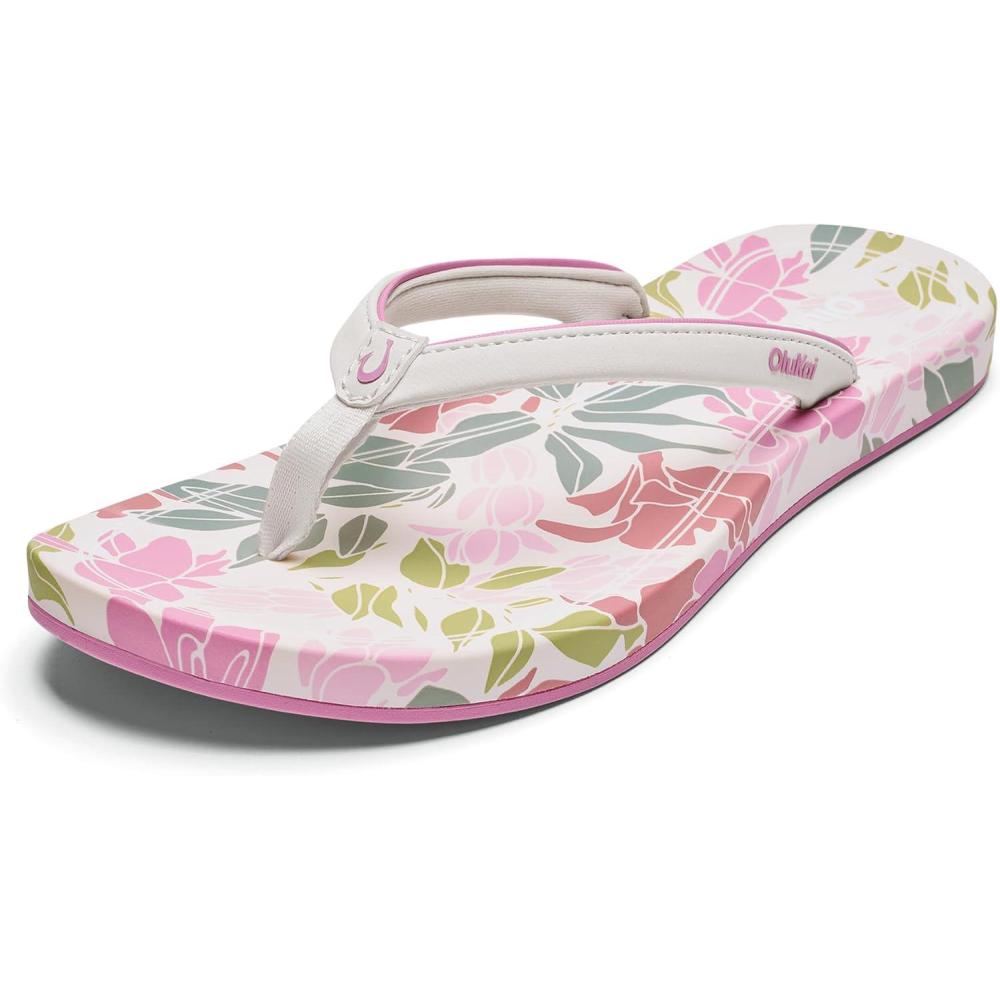 image:imageOLUKAI Uiki Womens Beach Sandal QuickDry FlipFlop Slides Water Resistant Wet Grip Soles amp Compression Molded FootbedWhite SandPai