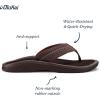 OLUKAI Hokua Men’s Beach Sandals, Quick-Dry Flip-Flop Slides, Water Resistant & Wet Grip Rubber Soles, Compression Molded Footbed & Soft Comfort Fit(Dark Java/Dark Java)