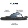 OLUKAI Ho’opio Hau Women’s Beach Sandals, Quick-Dry Flip-Flop Slides, Water Resistant Suede Lining & Wet Grip Soles, Soft Comfort Fit & Arch Support(Blissful Blue/Dark Shadow)