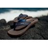 OLUKAI Ho’opio Hau Women’s Beach Sandals, Quick-Dry Flip-Flop Slides, Water Resistant Suede Lining & Wet Grip Soles, Soft Comfort Fit & Arch Support(Blue Depth/Espresso)