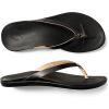 OLUKAI Ho’opio Hau Women’s Beach Sandals, Quick-Dry Flip-Flop Slides, Water Resistant Suede Lining & Wet Grip Soles, Soft Comfort Fit & Arch Support(Onyx/Black)