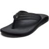 OLUKAI Hokua Men’s Beach Sandals, Quick-Dry Flip-Flop Slides, Water Resistant & Wet Grip Rubber Soles, Compression Molded Footbed & Soft Comfort Fit(Black/Dark Shadow)