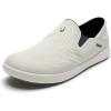 OLUKAI Moku Slip-On Men’s Boat Shoes, Enhanced Grip & Traction, Lightweight & Breathable Mesh, Comfort Fit & All-Day Wear(White Sand/Trench Blue)