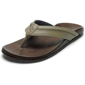 OLUKAI Hiapo Men’s Leather Beach Sandal, Crafted Materials, Lightweight & Durable, All-Day Comfort & Support(Clay/Mustang)