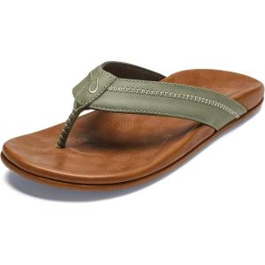OLUKAI Hiapo Men’s Leather Beach Sandal, Crafted Materials, Lightweight & Durable, All-Day Comfort & Support(Odyssey Grey/Sahara)