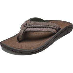 OLUKAI Hokua Men’s Beach Sandals, Quick-Dry Flip-Flop Slides, Water Resistant & Wet Grip Rubber Soles, Compression Molded Footbed & Soft Comfort Fit(Banyan/Banyan)