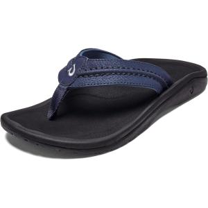 OLUKAI Hokua Men’s Beach Sandals, Quick-Dry Flip-Flop Slides, Water Resistant & Wet Grip Rubber Soles, Compression Molded Footbed & Soft Comfort Fit(Blue Depth/Black)