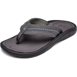 OLUKAI Hokua Men’s Beach Sandals, Quick-Dry Flip-Flop Slides, Water Resistant & Wet Grip Rubber Soles, Compression Molded Footbed & Soft Comfort Fit(Pavement/Pavement)
