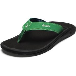 OLUKAI Ho’opio Hau Women’s Beach Sandals, Quick-Dry Flip-Flop Slides, Water Resistant Suede Lining & Wet Grip Soles, Soft Comfort Fit & Arch Support(Bamboo/Black)