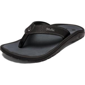 OLUKAI Ho’opio Hau Women’s Beach Sandals, Quick-Dry Flip-Flop Slides, Water Resistant Suede Lining & Wet Grip Soles, Soft Comfort Fit & Arch Support(Black/Dark Shadow)