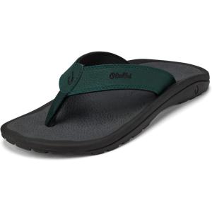 OLUKAI Ho’opio Hau Women’s Beach Sandals, Quick-Dry Flip-Flop Slides, Water Resistant Suede Lining & Wet Grip Soles, Soft Comfort Fit & Arch Support(Deep Green/Dark Shadow)