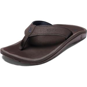 OLUKAI Ho’opio Hau Women’s Beach Sandals, Quick-Dry Flip-Flop Slides, Water Resistant Suede Lining & Wet Grip Soles, Soft Comfort Fit & Arch Support(Dk Wood/Dk Wood)
