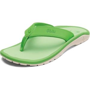 OLUKAI Ho’opio Hau Women’s Beach Sandals, Quick-Dry Flip-Flop Slides, Water Resistant Suede Lining & Wet Grip Soles, Soft Comfort Fit & Arch Support(Frog/Frog)