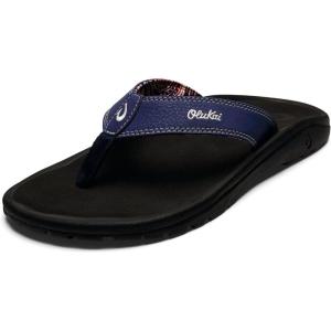 OLUKAI Ho’opio Hau Women’s Beach Sandals, Quick-Dry Flip-Flop Slides, Water Resistant Suede Lining & Wet Grip Soles, Soft Comfort Fit & Arch Support(Navy/Onyx)