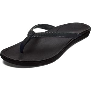 OLUKAI Ho’opio Hau Women’s Beach Sandals, Quick-Dry Flip-Flop Slides, Water Resistant Suede Lining & Wet Grip Soles, Soft Comfort Fit & Arch Support(Onyx/Onyx)