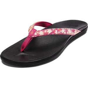 OLUKAI Ho’opio Hau Women’s Beach Sandals, Quick-Dry Flip-Flop Slides, Water Resistant Suede Lining & Wet Grip Soles, Soft Comfort Fit & Arch Support(Passion Flower/Lehua)