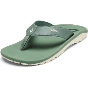 OLUKAI Ho’opio Hau Women’s Beach Sandals, Quick-Dry Flip-Flop Slides, Water Resistant Suede Lining & Wet Grip Soles, Soft Comfort Fit & Arch Support(Pine/Pine)