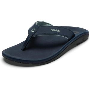 OLUKAI Ho’opio Hau Women’s Beach Sandals, Quick-Dry Flip-Flop Slides, Water Resistant Suede Lining & Wet Grip Soles, Soft Comfort Fit & Arch Support(Trench Blue/Tren)