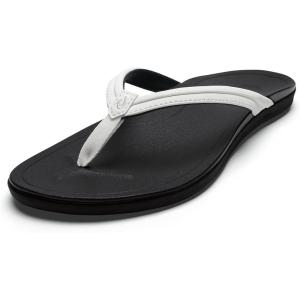 OLUKAI Ho’opio Malua Women’s Water Friendly Sandals, Flip Flops for Beach & Everyday, Arch Support & Comfort Fit(Bright White/Bright White)
