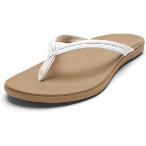 OLUKAI Ho’opio Malua Women’s Water Friendly Sandals, Flip Flops for Beach & Everyday, Arch Support & Comfort Fit(Bright White/Warm Sand)