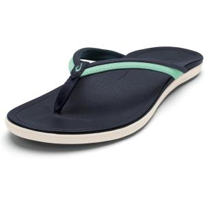 OLUKAI Ho’opio Malua Women’s Water Friendly Sandals, Flip Flops for Beach & Everyday, Arch Support & Comfort Fit(Trench Blue/Paradise)