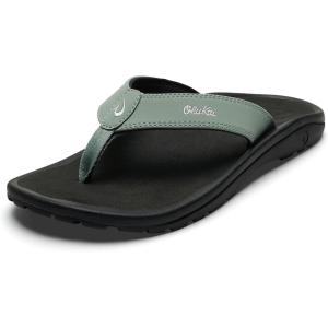 OLUKAI Ohana Men’s Beach Sandals, Water Resistant Flip Flops, Arch Support & Comfort Fit, Lightweight & Durable, Enhanced Grip & Traction, Seagreen/Black, 11