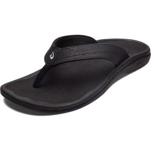 OLUKAI Ohana Women’s Beach Sandals, Water Resistant Flip Flops, Arch Support & Comfort Fit, Lightweight & Durable, Enhanced Grip & Traction(Black/Black)