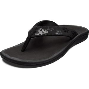 OLUKAI Ohana Women’s Beach Sandals, Water Resistant Flip Flops, Arch Support & Comfort Fit, Lightweight & Durable, Enhanced Grip & Traction(Black/Orchid)